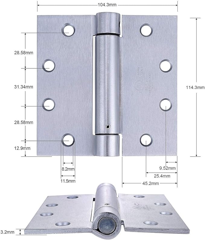 2 Pack - 4.5"x4" Brushed Satin Chrome Finish Self Closing Reversible Door Hinge - Image 2