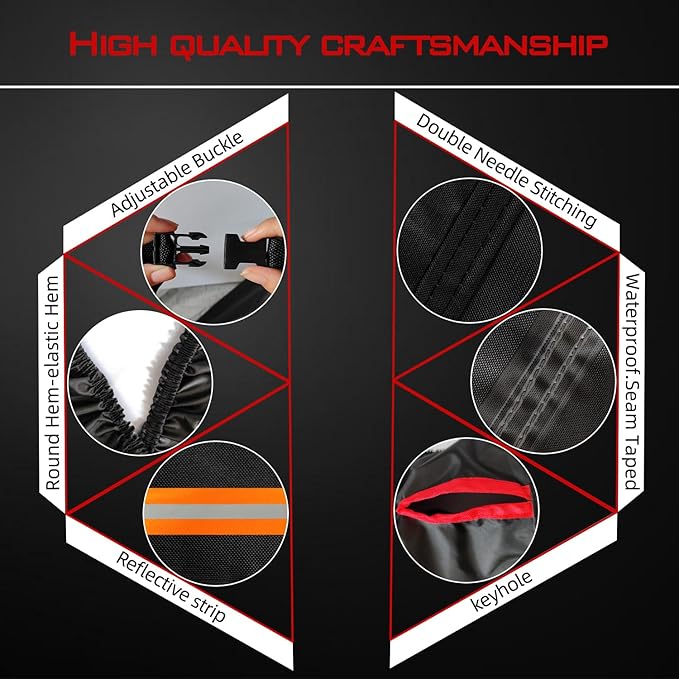 Motorcycle Cover, Heavy Duty 600D Oxford, Waterproof Outdoor, Weather Resistant - Image 4