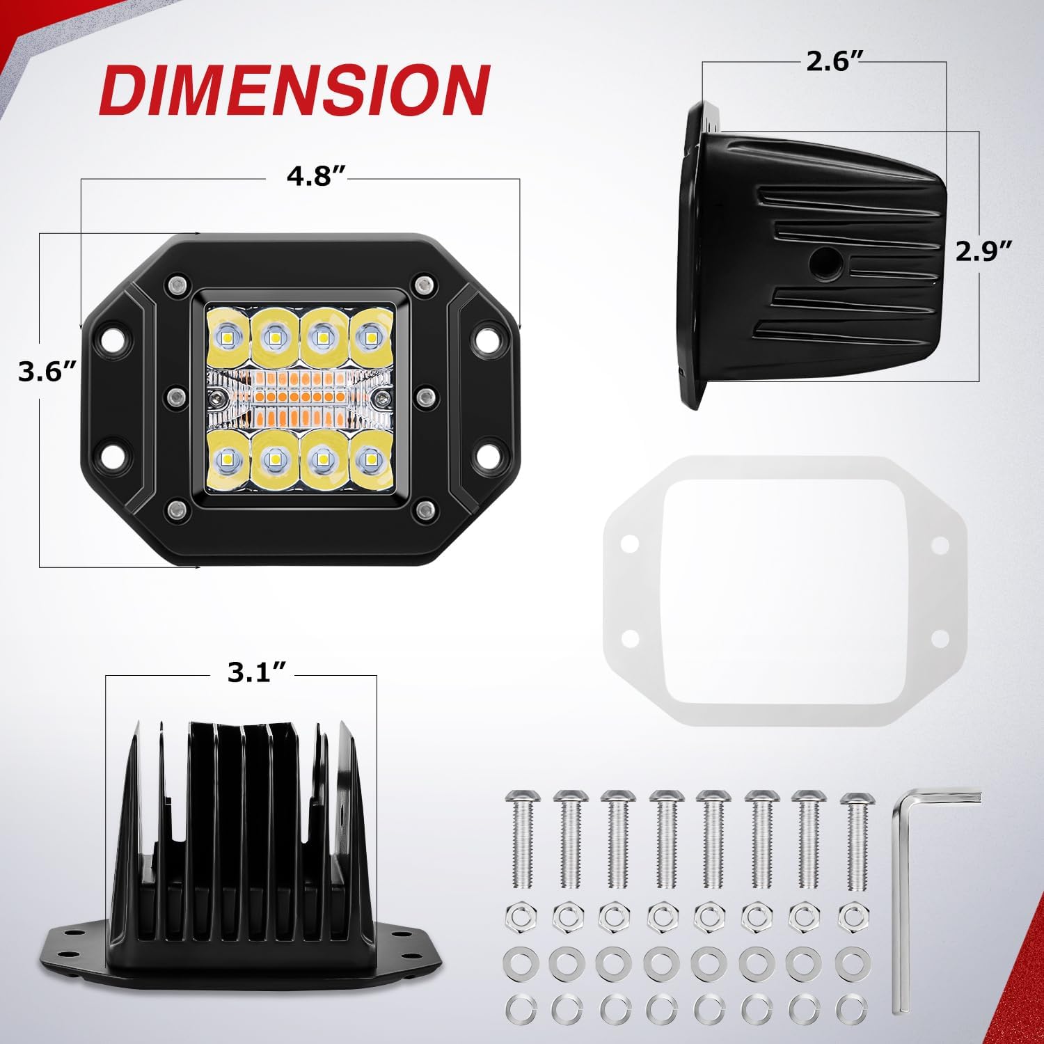 Nilight Flush Mount LED Light Pods 2PCS 42W Amber White 3 Lighting Modes Fog Lights Spot Flood Combo Beam with Dual Control 18AWG Wiring Harness for Truck Pickup Golf Cart UTV ATV SUV Boat 4x4 Car