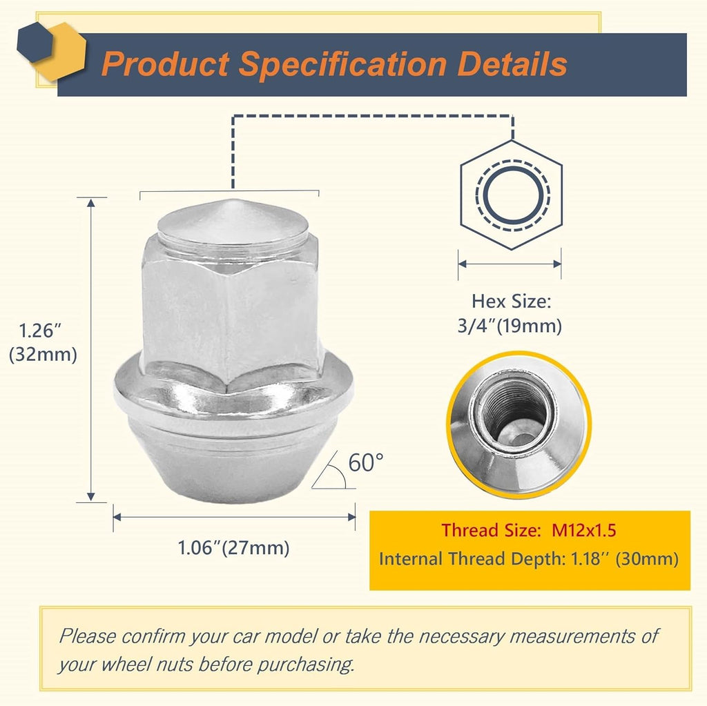 Kadrick 20pcs M12x1.5 Lug Nuts,One-Piece Solid Chrome OEM Factory Style, Replacement for 2001-2024 Ford Escape/2012-2018 Focus/2006-2020 Fusion/Lincoln 2015-19 MKC/2012-16 MKZ,Large Acorn Seat…