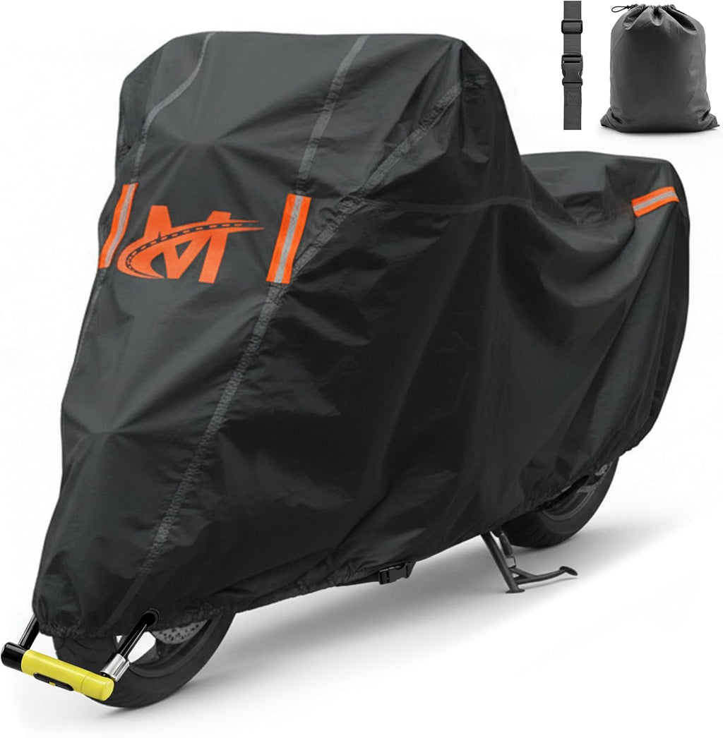Mockins 91"x49"x39" Large Motorcycle Cover Heavy Duty Dual-Layer Fit | Motorcycle Cover Waterproof Outdoor 250G PVC + Soft HD Cotton For Midsize Cruisers, Sport-Touring & Retro Models Up to 91"
