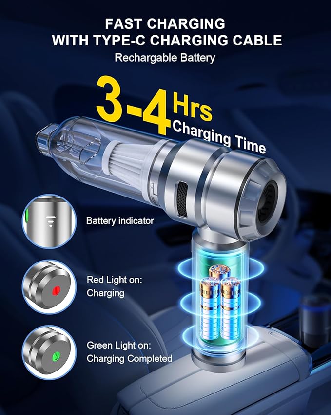 Car Vacuum, 3 Suction Modes, Portable Mini Cordless Cleaner - Image 3