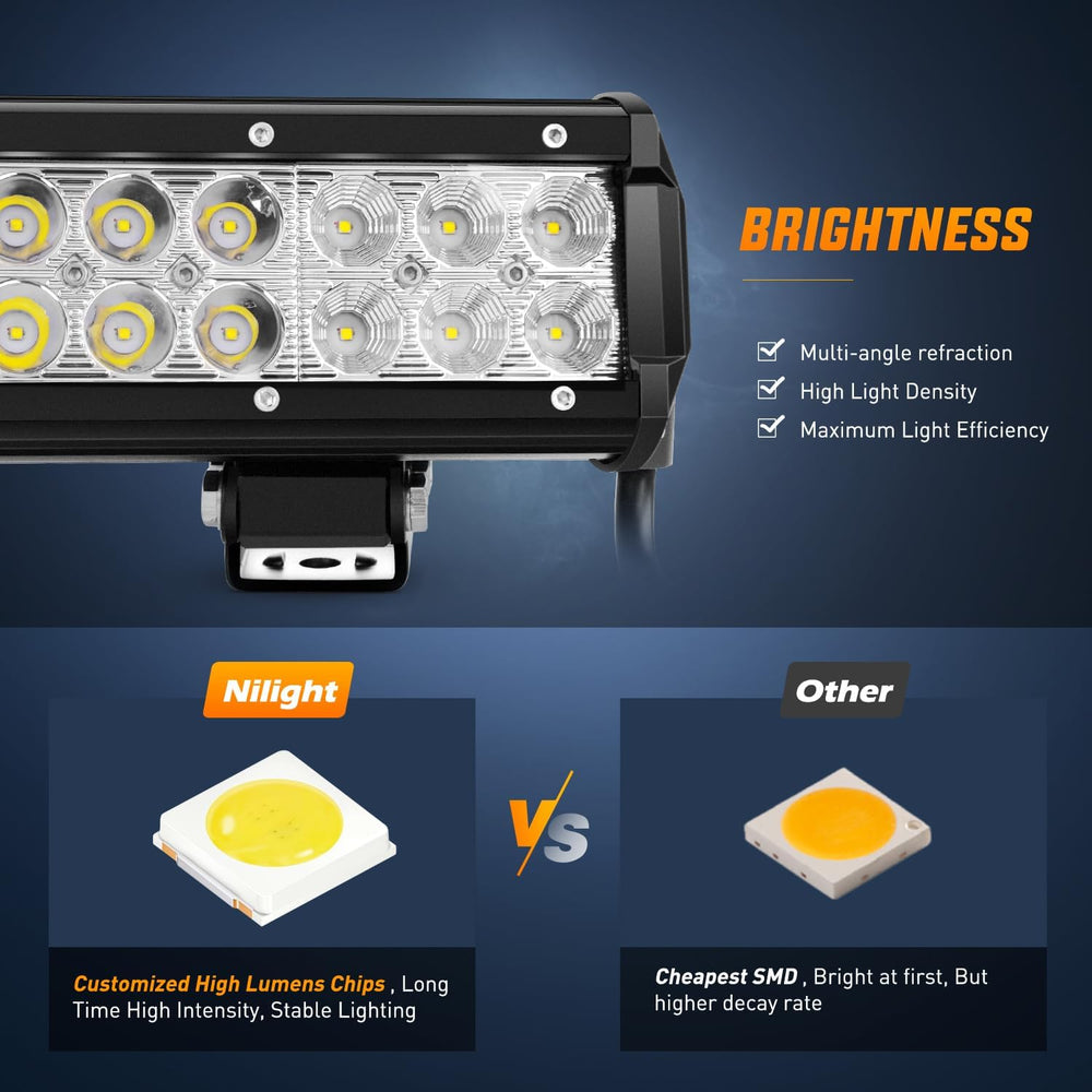 Nilight LED Light Bar with Yellow Black Covers 2 PCS 12 Inch 72 W