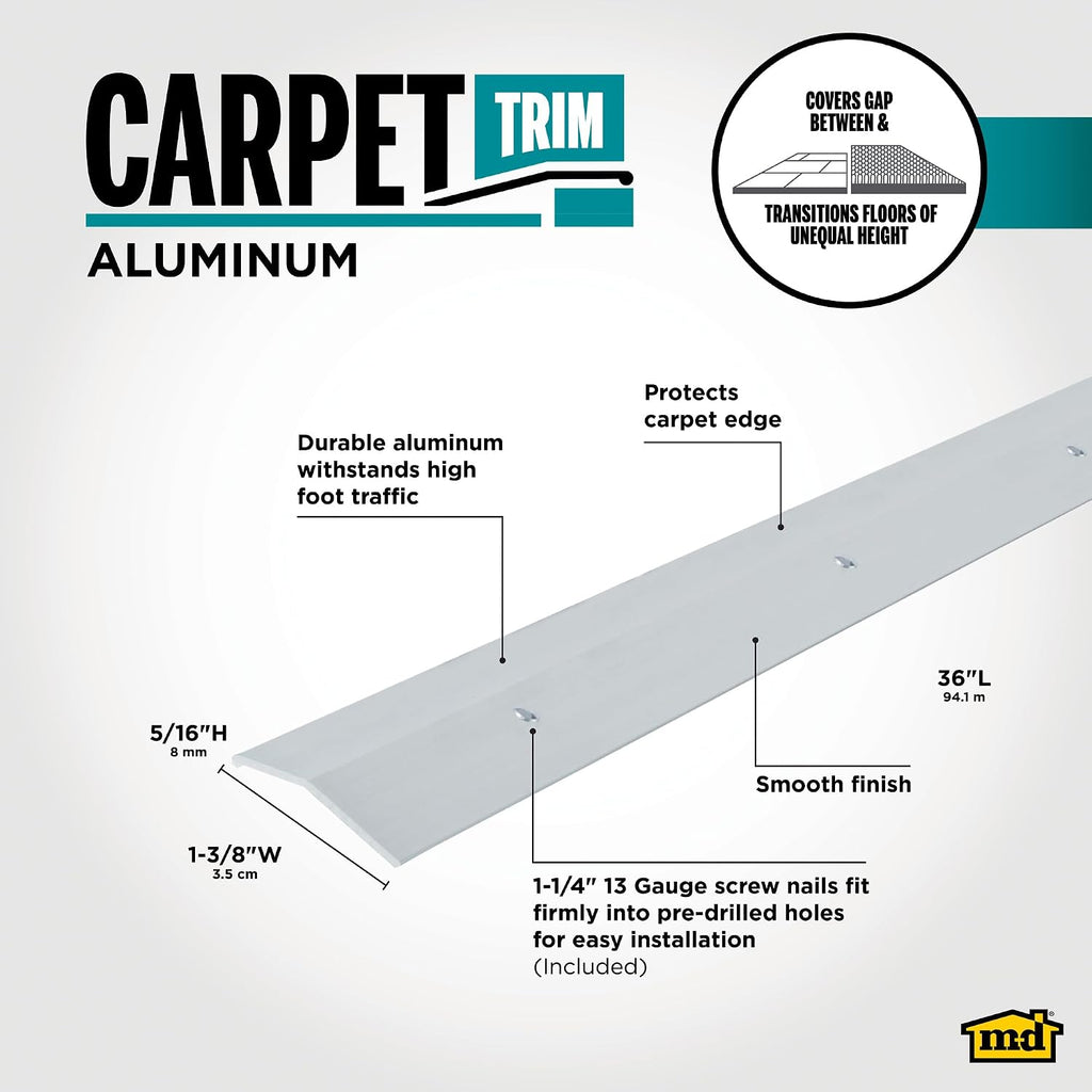M-D Building Products 66092 1-3/8 In. X 36 In. Polished Aluminum Carpet Trim w/Screw Nails