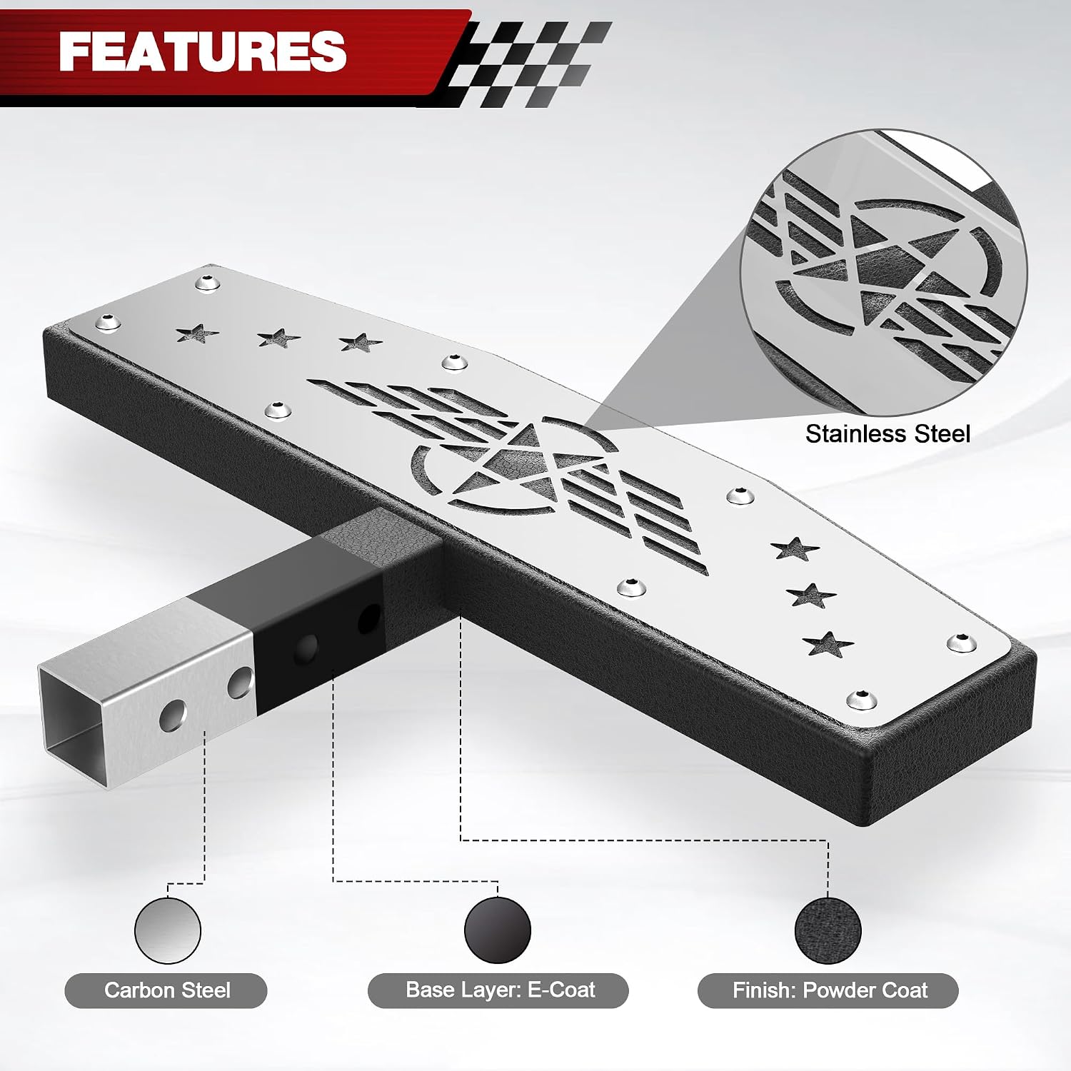 Hitch Step Trailer Hitch Step Fit for 2 Inch Receiver with Pin Lock, Textured Powder Coated, Stainless Steel Panel, 350lbs Maximum Load