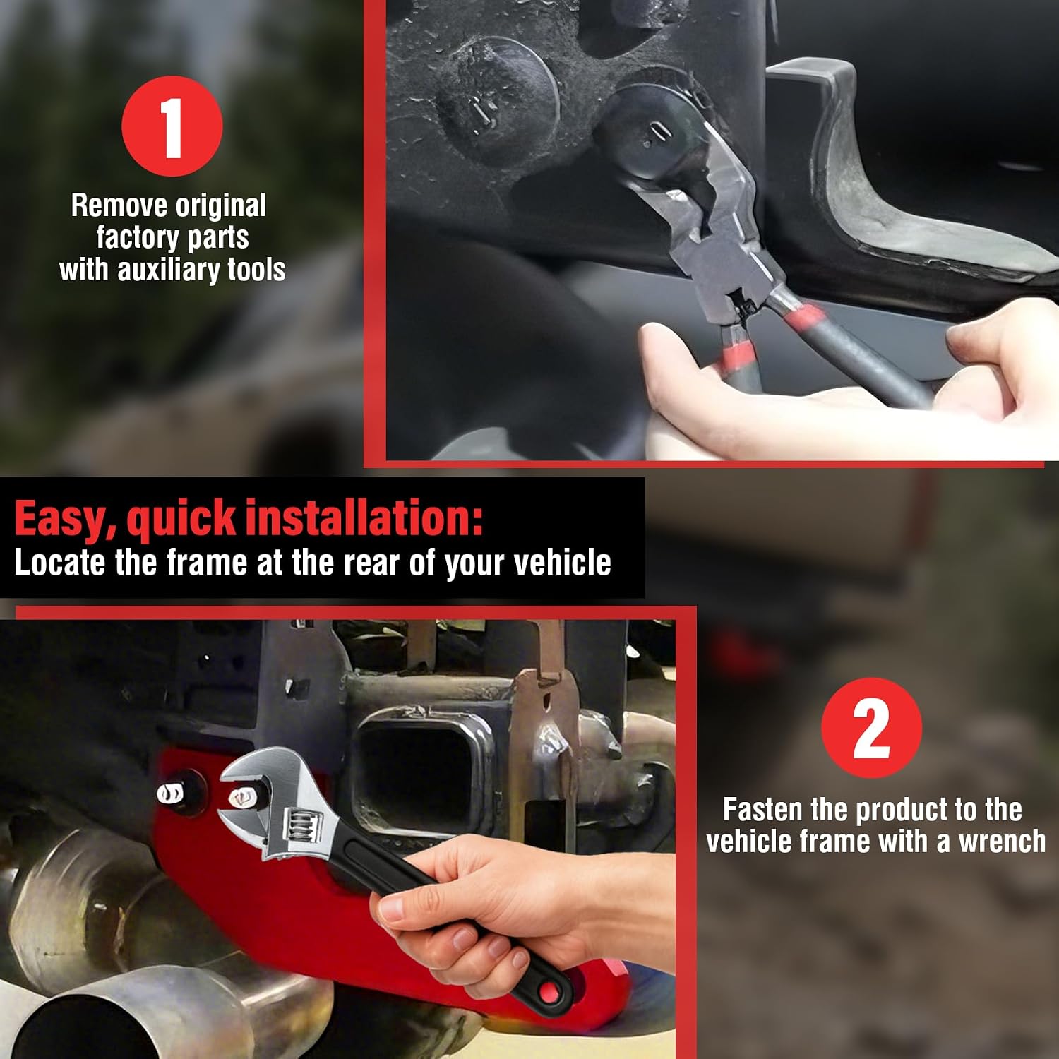 Rear Tow Hooks Kit, Rear Recovery Points for 2024 2025 2026 Toyota Tacoma, Heavy Duty Carbon Steel Rear Towing Hooks for Off-Road Recovery & Emergency Rescue, Universal Left & Right Fit, 2PC