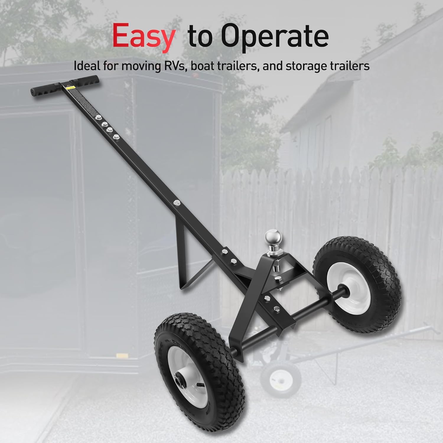 Trailer Dolly, 600LBS Capacity, 1-7/8” Hitch Ball with 12” Solid Tires, Trailer Mover Dolly for Moving, Black Powder Coated Steel
