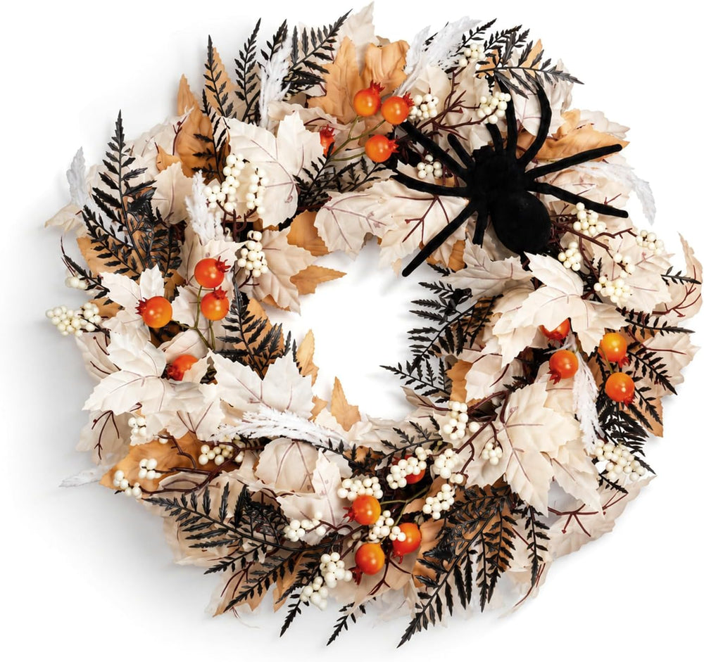 Yangrass 24" Wreath for Front Door with Spider, Fall & Halloween Hom...