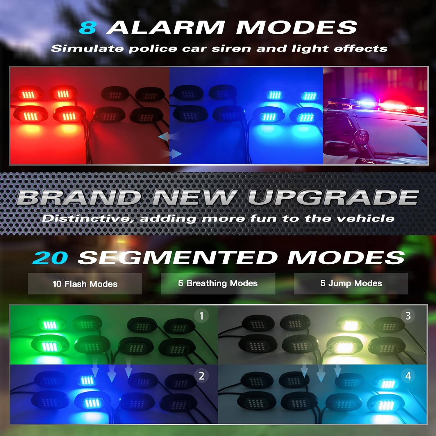 8Pods Segmented RGB LED Rock Lights Kit for Jeep Trucks UTV ATV Golf Cart RZR SXS Offroad Four Wheeler with APP/RF Remote, Multi Color Underglow Light Waterproof Music Neon Underbody 12V