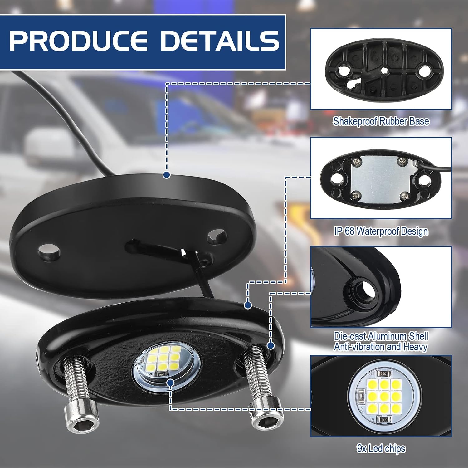 Macarrie 12 Pods Rock LED Lights Waterproof Neon Underglow Trail Rig Lamp Lighting for Car SUV Pickup Truck Motorcycle Boat ATV Utv RZR Rv Offroad Trailer Fender Under Body Golf(White)