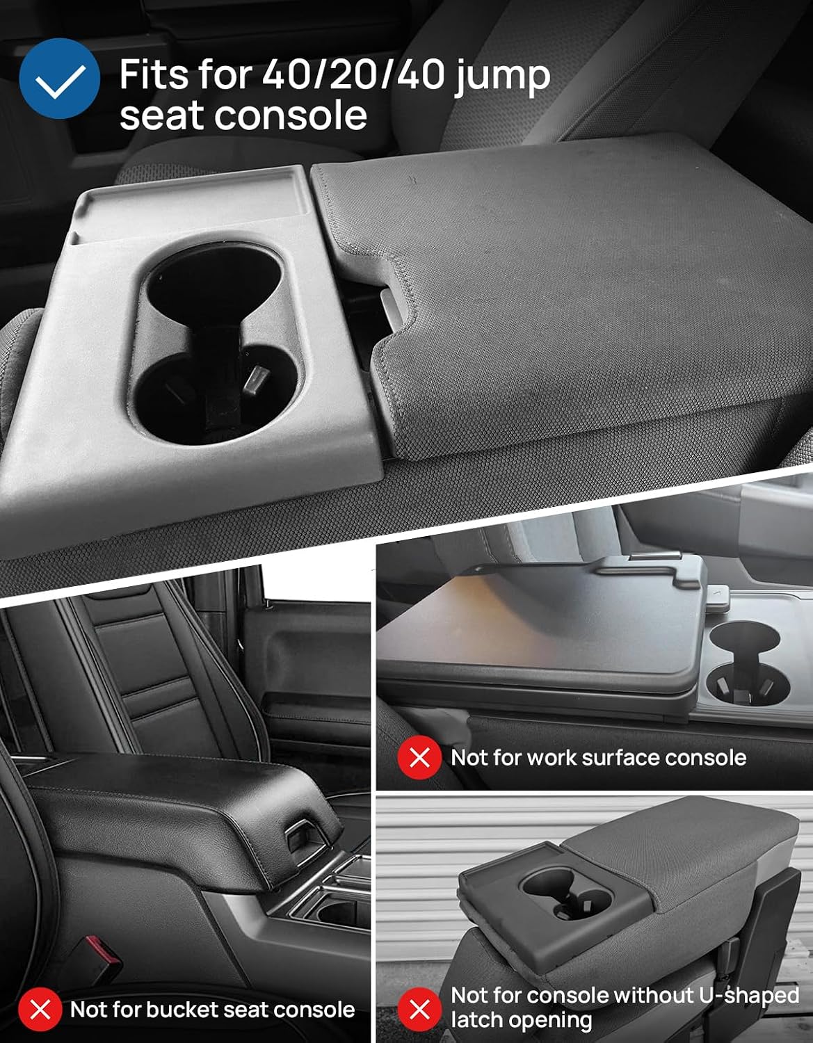 JOYTUTUS Center Console Cover Compatible with 2015-2026 Ford F150, 2017-2026 F250 F350 F450 with 40/20/40 Jump Seat, Leather Armrest Cover Center Console Cushion with Side Pockets (Jump Seat Only)