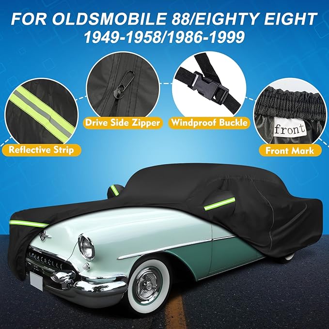 QUNSUNUS Waterproof Car Cover for Oldsmobile 88 1949-1958/1986-1999, Outdoor - Image 2