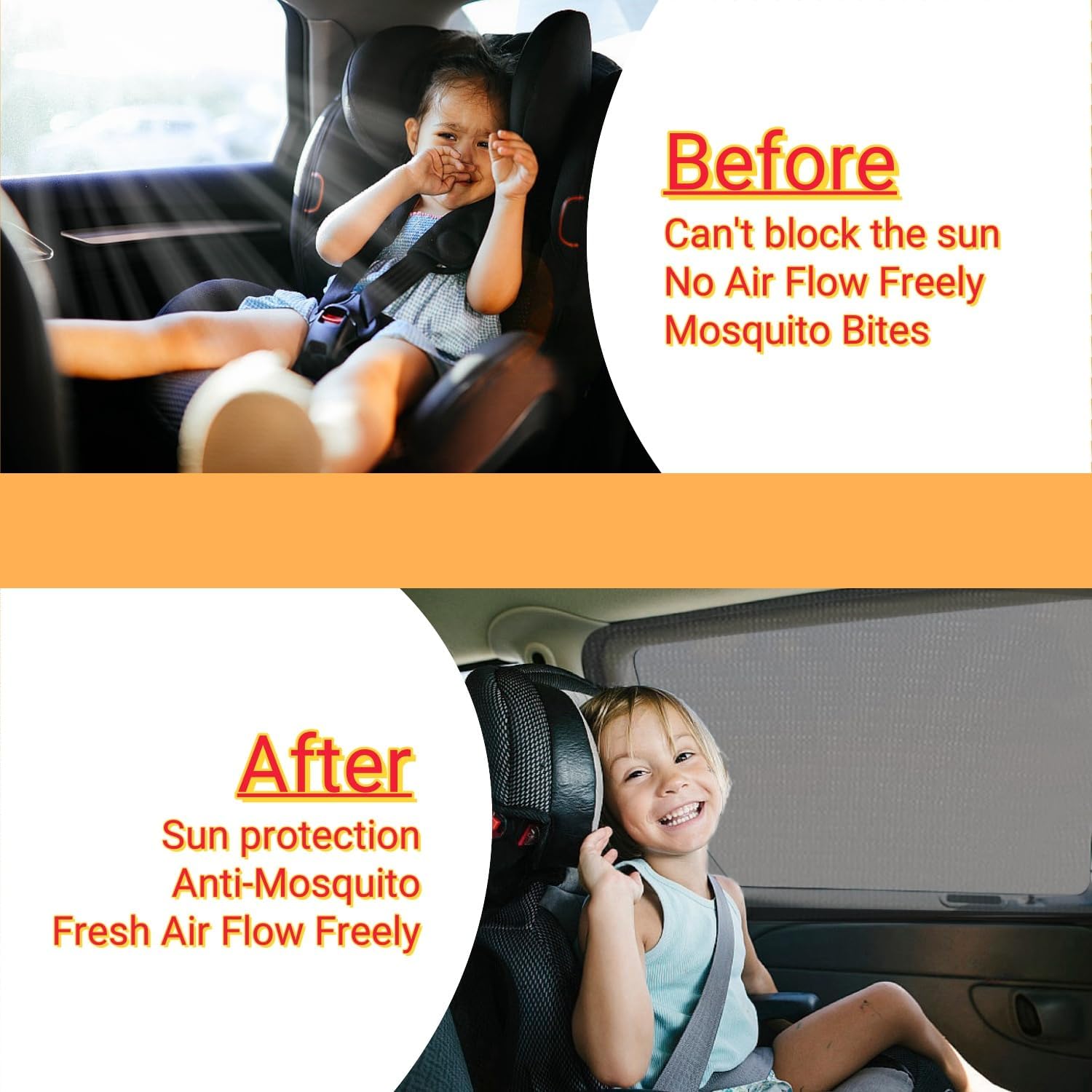 2Pack Large Size Super Elastic 42" to 53" Car Window Sunshades, for Large SUV, Pickup, Truck, Minivan, Breathable Mesh Window Screen, Side Window Screen for Car Camping
