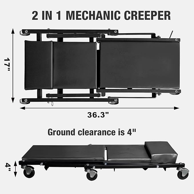 Torin 2-in-1 Foldable Garage Shop Creeper, 300 lbs Capacity, 6 Wheels - Image 6