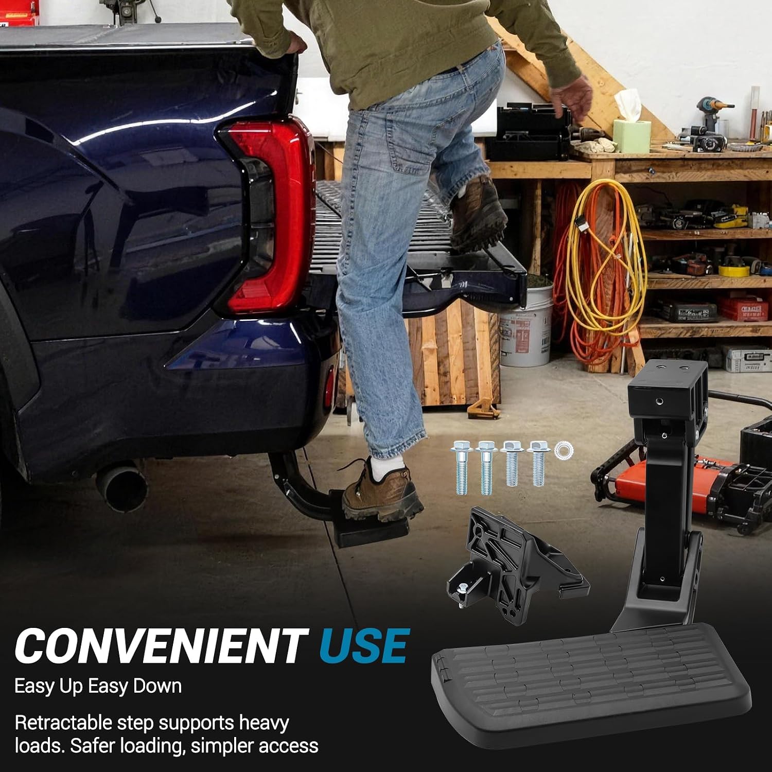 Retractable Bed Step Bumper Step for Toyota Tundra Bed Step 2022 2023 2024 2025 2026 Tundra Truck Bed Step,Folding Rear Bumper Tailgate Step Replace# PTS30-34000
