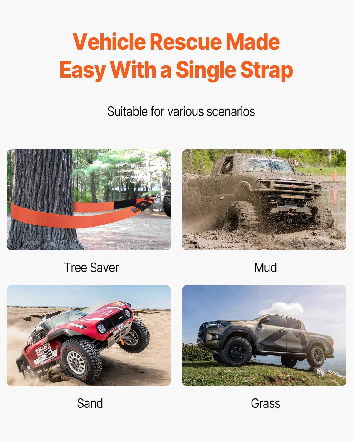 VEVOR Heavy Duty Tow Strap Recovery Kit 3" x 20 ft (MBS-36,000 lbs) Tree Saver Winch Strap, Triple Reinforced Loop & Protective Sleeves & Storage Bag, 3/4" D-Ring Shackles, for Truck Jeep SUV ATV