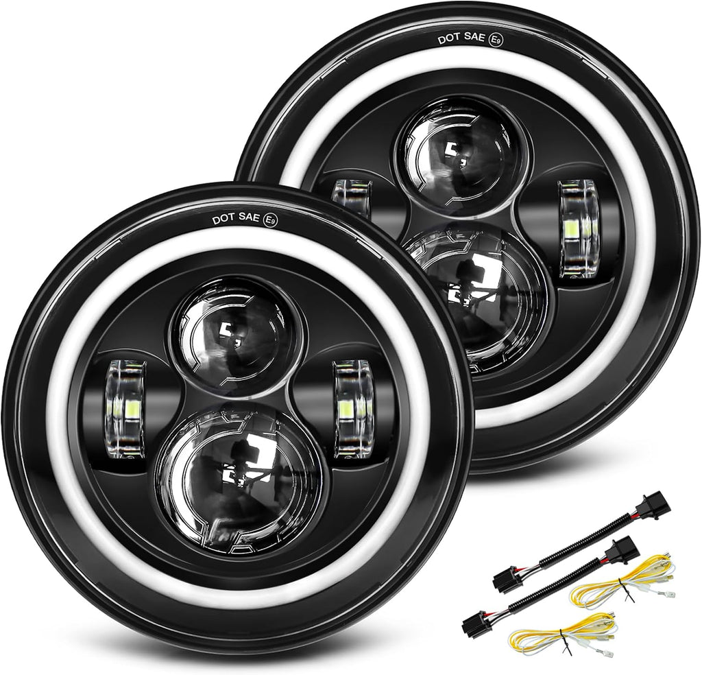 UNI-SHINE Black 2pcs 7 inch Led Headlight Round DOT Approved H6024 Led Headlight DRL Turn Signal Compatible with Jeep Wrangler JK TJ CJ & Miata & Chevy S3 & Hummer H1 H2