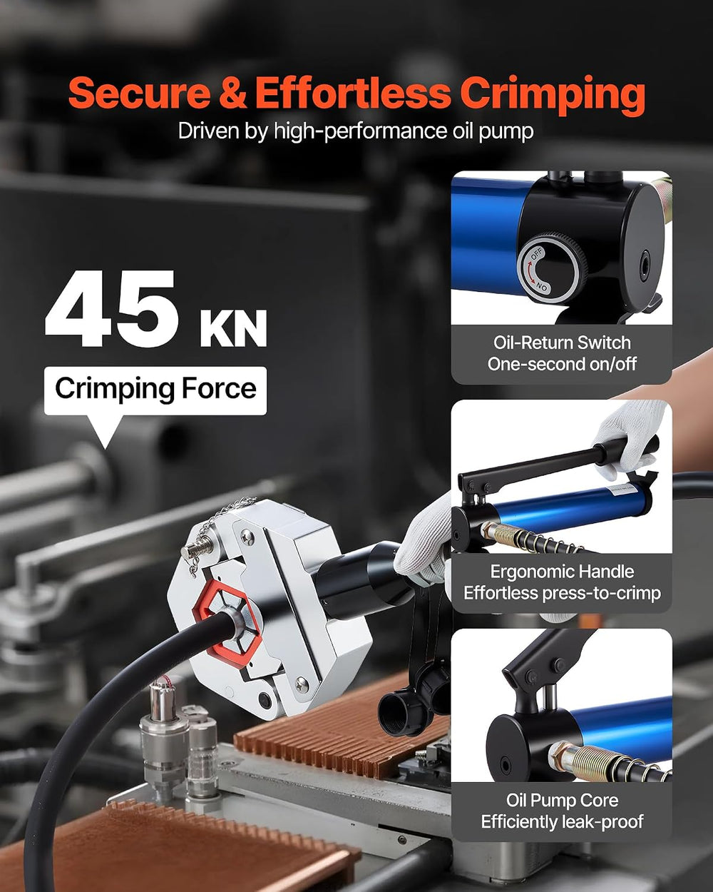 VEVOR Hydraulic Hose Crimper, Hydra-Krimp AC Hose Crimper Kit with 7 Dies Sna...