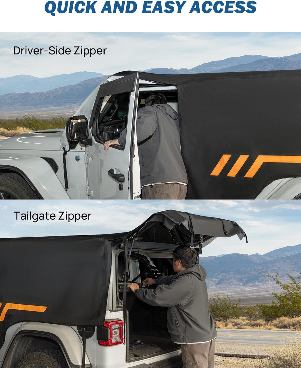 JOYTUTUS Wrangler Cab Cover Waterproof 4 Door for Wrangler JK JL 4 Doors 2007-2026, Paint-Safe Lining Car Cover with Zipper Access, UV50+ Windproof All-Weather Protection, Top On/Off Compatible