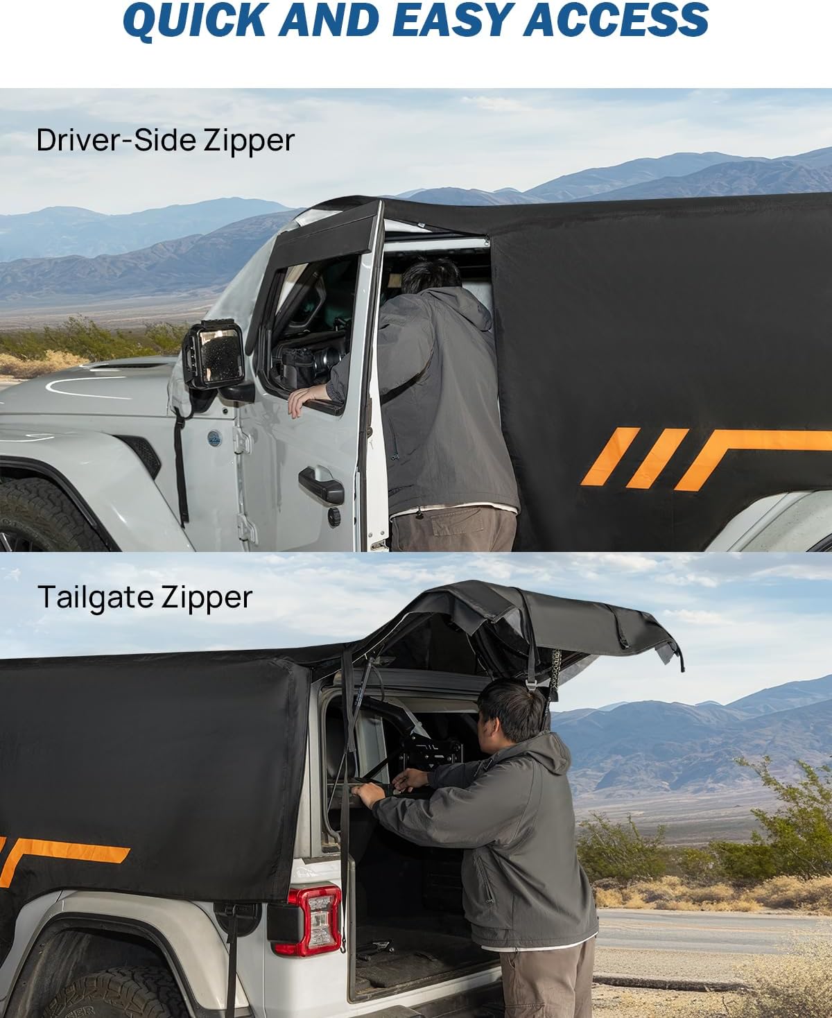 JOYTUTUS Wrangler Cab Cover Waterproof 4 Door for Wrangler JK JL 4 Doors 2007-2026, Paint-Safe Lining Car Cover with Zipper Access, UV50+ Windproof All-Weather Protection, Top On/Off Compatible