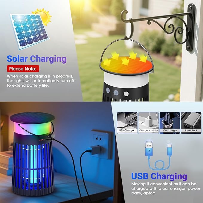 Solar Bug Zapper Outdoor, Portable Electric Mosquito Killer - Image 2