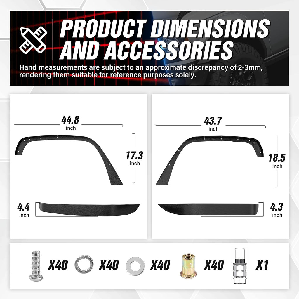 YZONA for JK 4-Piece Flat Style Front and Rear Fender Flares Kit Compatible with 2007-2018 Jeep Wrangler JK JKU Unlimited (2/4 Doors) Off-Road Heavy Duty Steel Wheel Fenders Combo, Textured Black