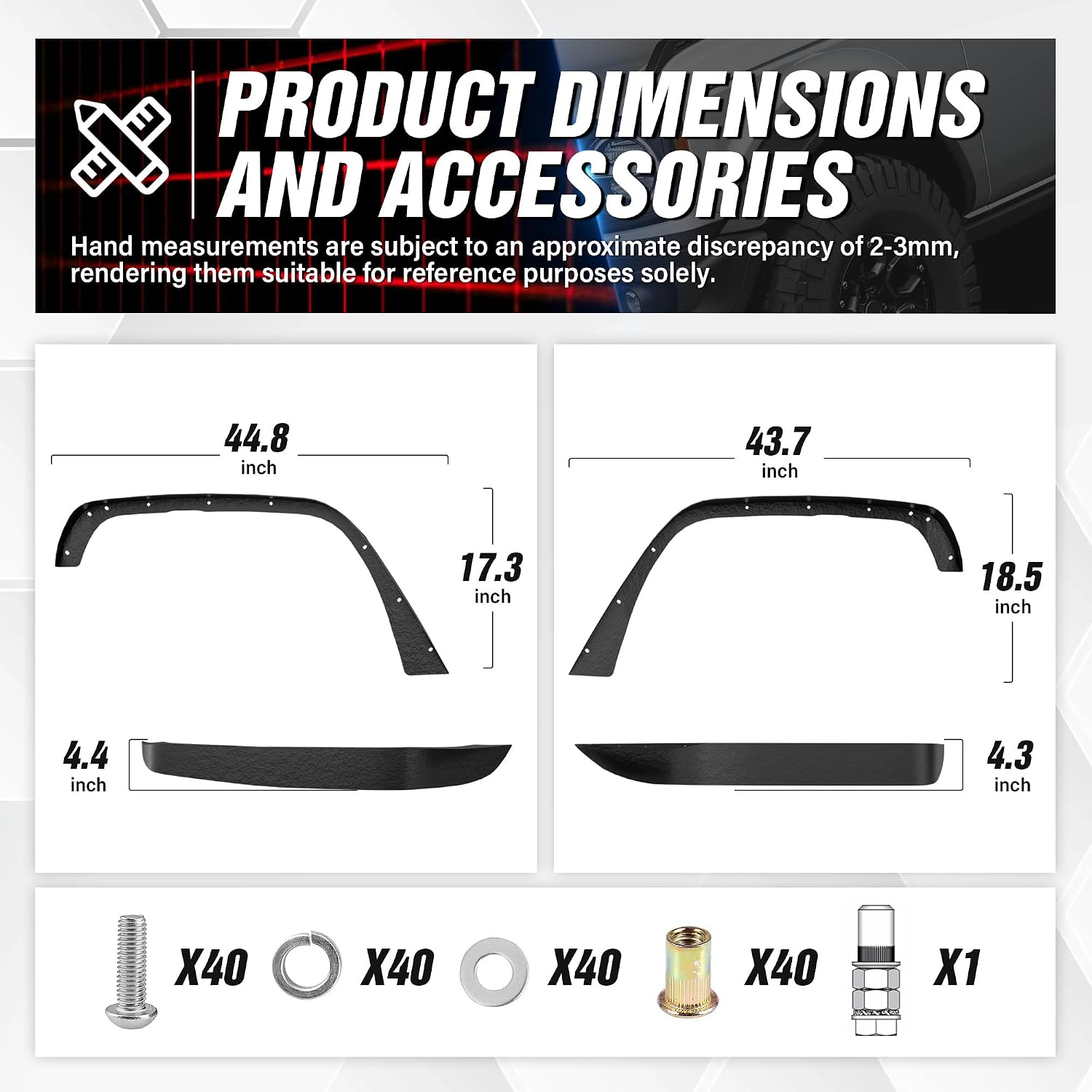 YZONA for JK 4-Piece Flat Style Front and Rear Fender Flares Kit Compatible with 2007-2018 Jeep Wrangler JK JKU Unlimited (2/4 Doors) Off-Road Heavy Duty Steel Wheel Fenders Combo, Textured Black