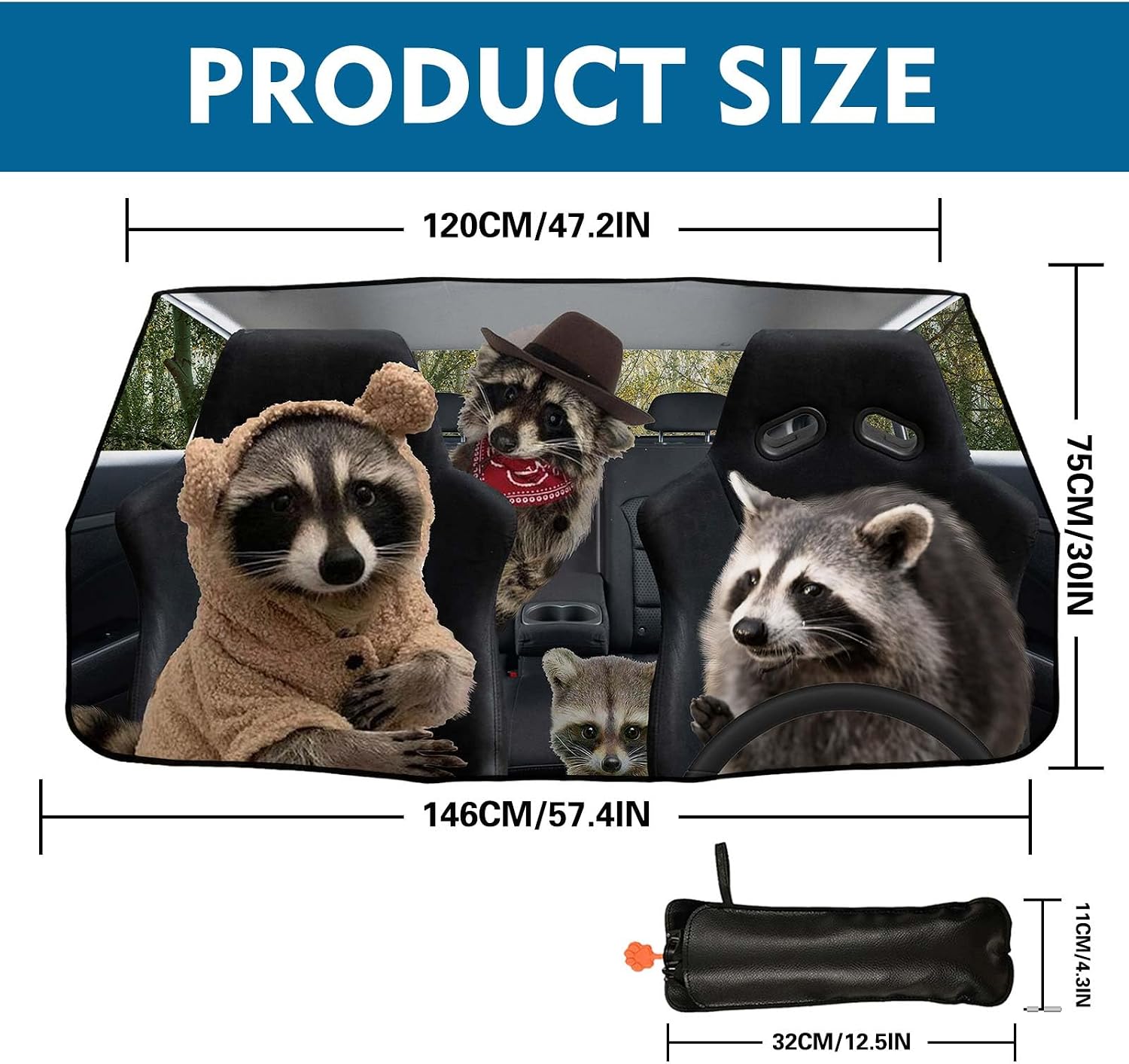 Raccoon Car Windshield Sun Shade Umbrella Foldable Car Shade Umbrella Keep Vehicle Cool for Most Vehicles Sun Shades Cover