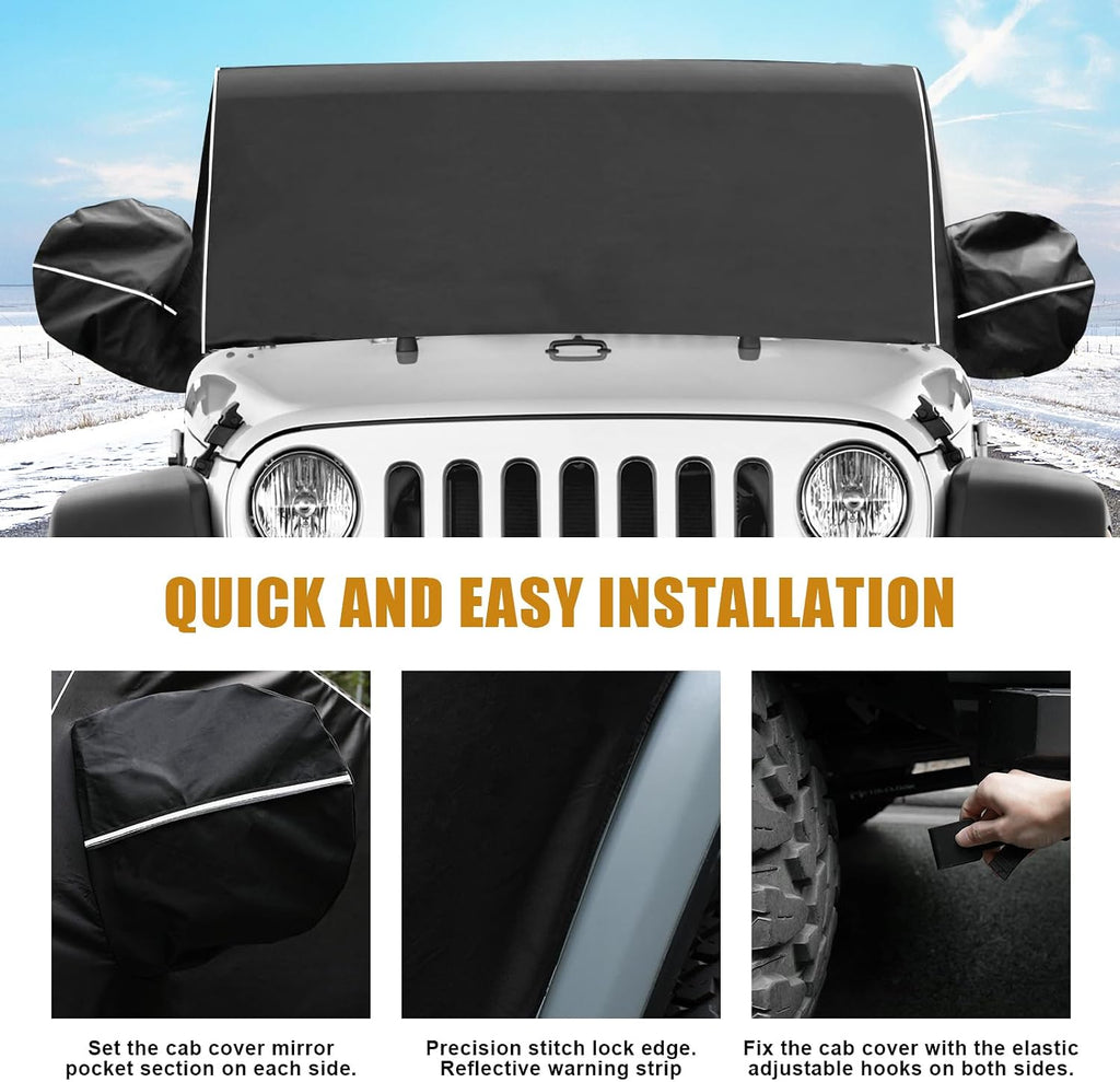 MAIKER OFF ROAD 600D Cab Cover Windproof Sunshade Cover Compatible with Jeep Wrangler JK JL 2-Door 2007-2024, 6-Layer Protection Frost Wiper & Mirror Covers Protect from Sunshine, UV, Snow, Rain