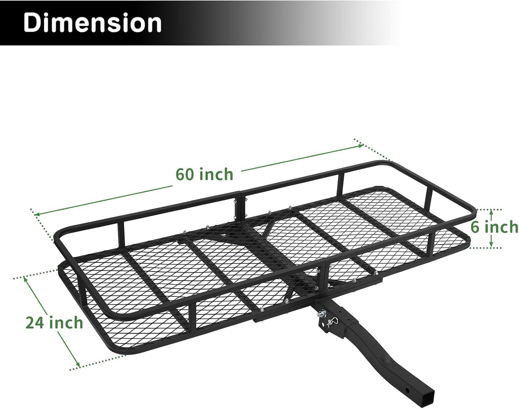 Leader Accessories Trailer Hitch Cargo Carrier Rack, 60"x24"x6" Folding Cargo Carrier Hitch Mount, Vehicle Cargo Basket for SUV, RV, Truck, Van, Fits 2" Receiver 500 lbs Load Capacity