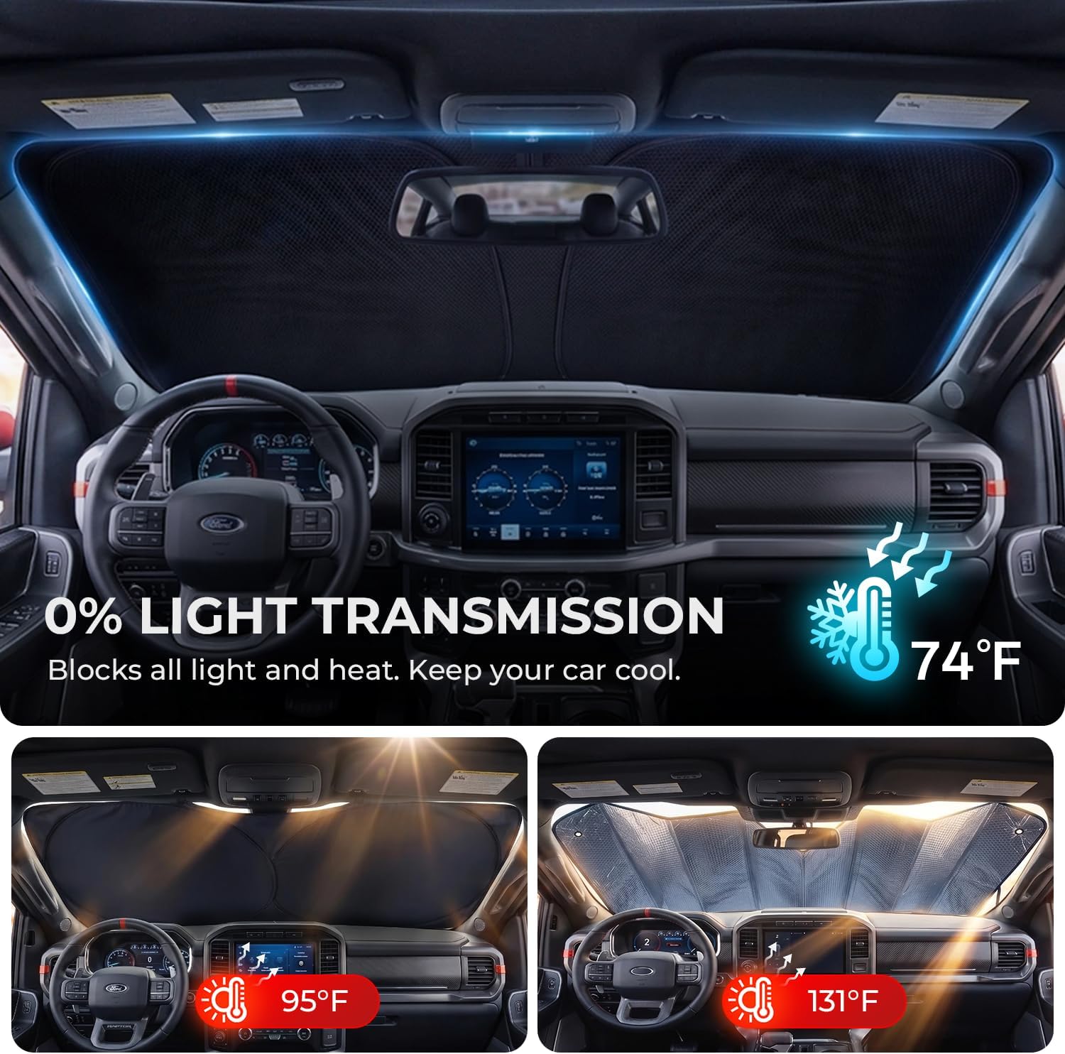 [2026 Upgraded] DooGooCoo Windshield Sun Shade for GMC Sierra 1500 2500 3500 2014-2025 2026 [Cooling Ice-Crystal, 100% Sun Block] Sunshade for Car Windshield for Truck Sierra, Custom for Sierra Front.