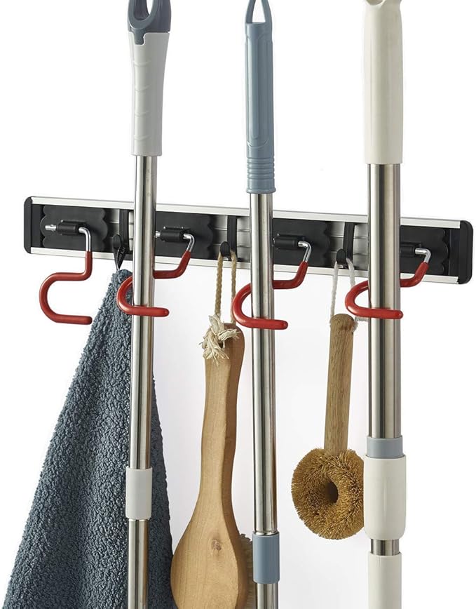 QBOSO Wall Mounted Mop and Broom Holder Stainless Steel S Type Broom Rack by MOYODOR
