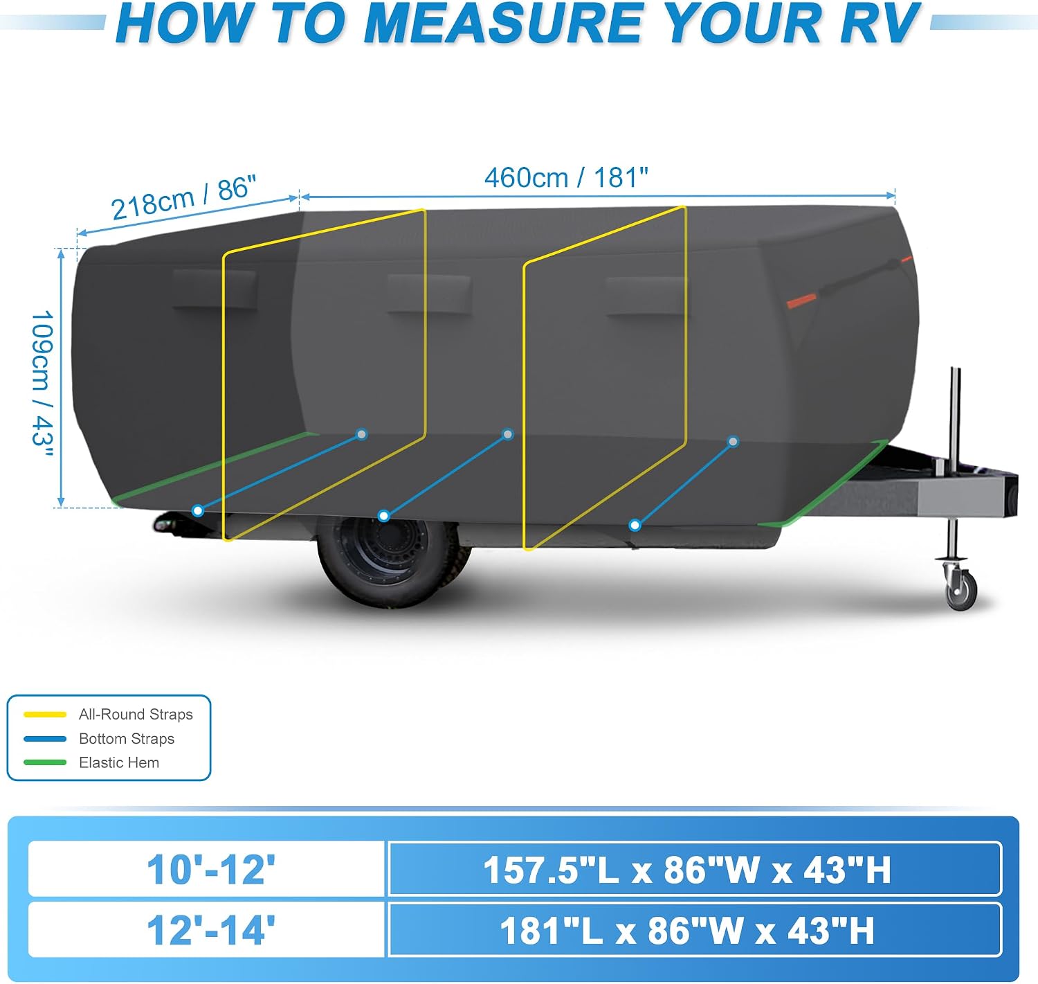 uxcell Waterproof Camper Trailer Cover for 12'-14' RVs | Anti-UV All-Weather Protection with 5 Reinforced Straps & Ventilation Vents Black