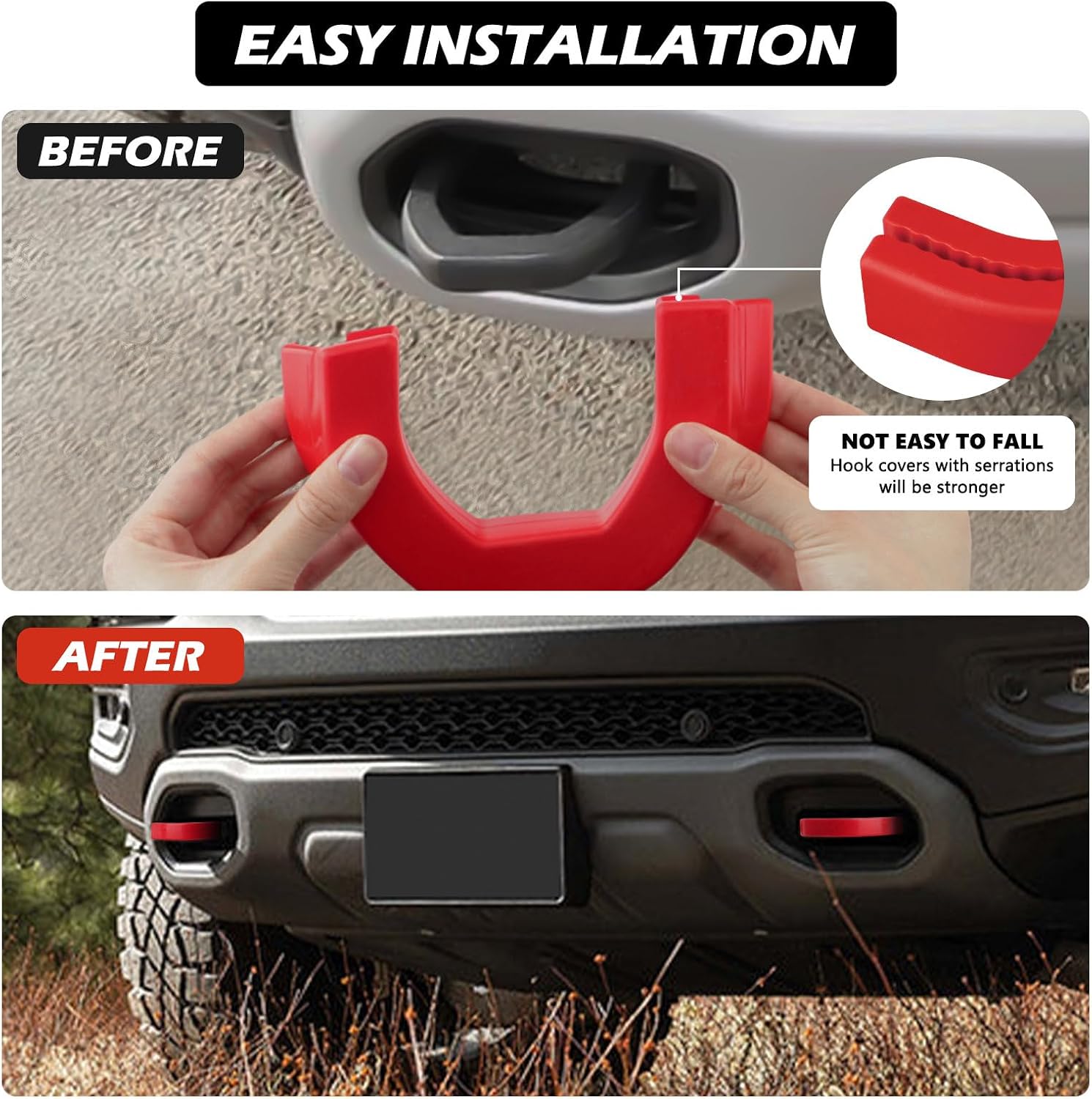 Front Tow Hooks Covers Hitch Cover customized Car Tow Hooks Compatible with RAM 1500 Accessories 2019-2026|Red (Not Fit for RAM 1500 Classic,Warlock,RAM 2500,RAM 3500)