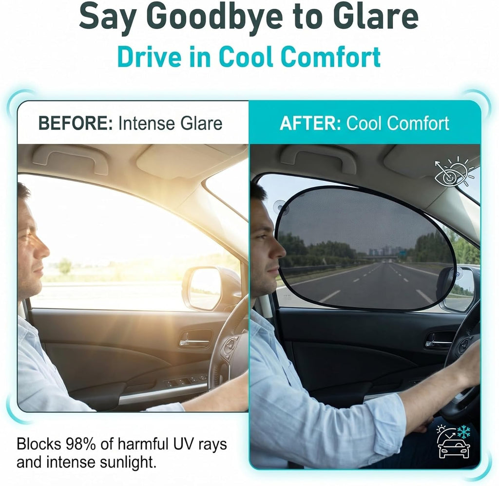 2 PCS Car Side Window Shades, Glare & Heat Blocking Visor Side Window Sun Shade Blocker, One-way Visibility Mesh Privacy Protection Sunshade with Suction, Universal for Most Cars SUVs (Black)