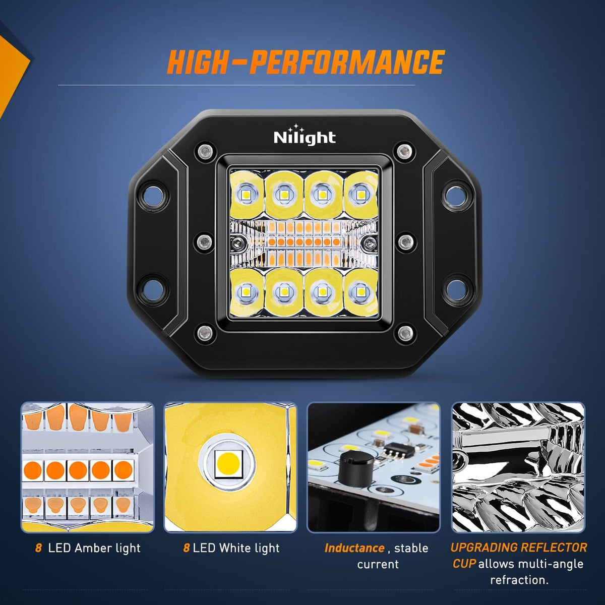 nilight 2pcs 42w light pods flush mount spot on a desk or shelf