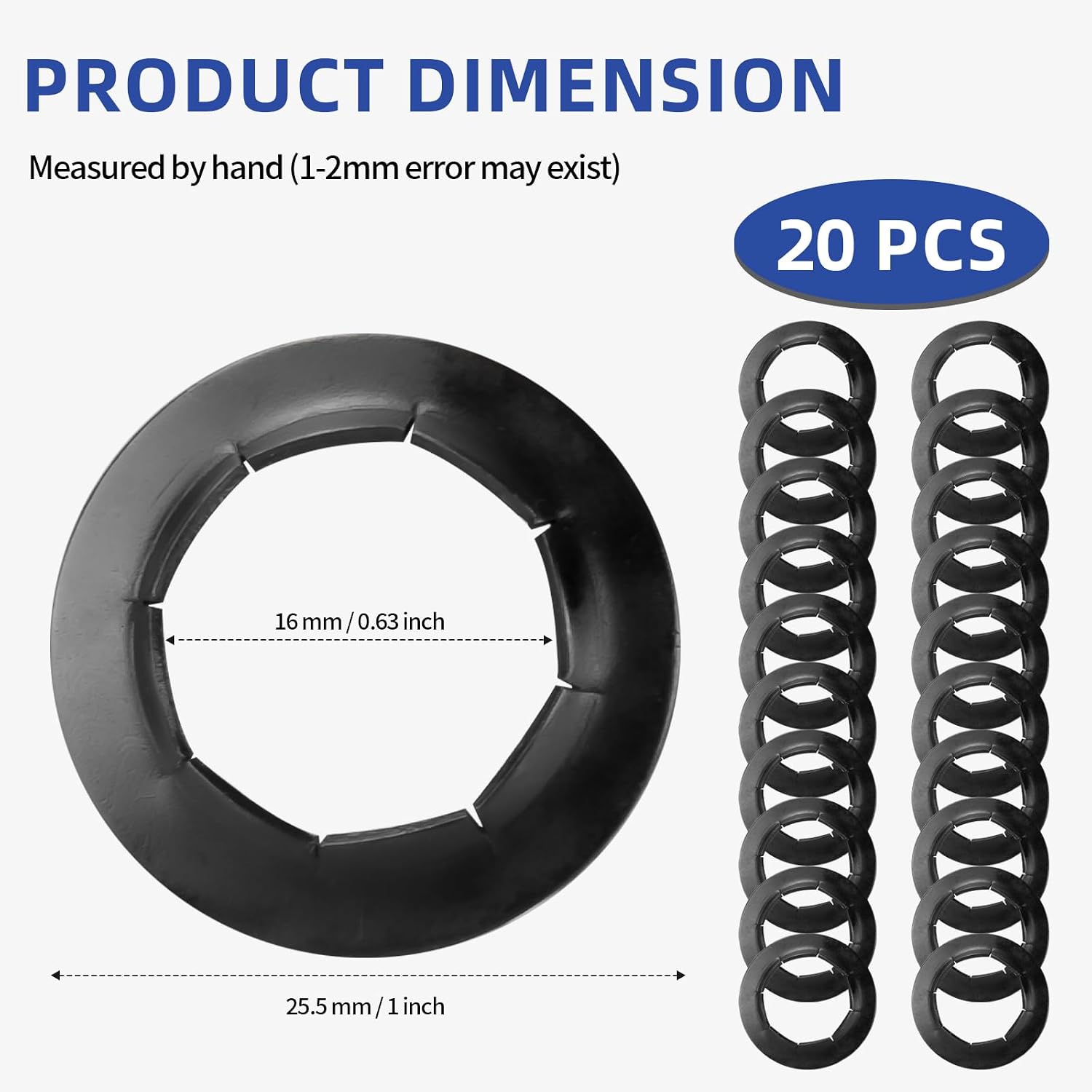Dolly Wheel Lock Washer Replacement for Hard-to-Find Push-On Pushnuts, 5/8" Push Nut Locking Washer Fit for Hand Truck 5/8" Axle Rod Push, Phosphate + Oil, 20 Pcs.