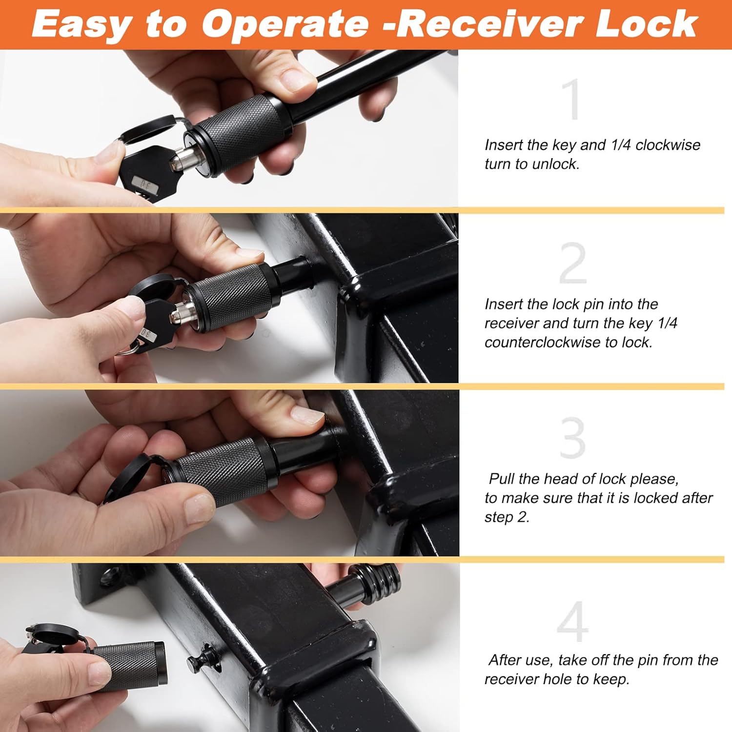 CZC AUTO Trailer Hitch Lock, 5/8 Inch Dia, 4 Inch Super Extra Long Receiver Pin for Class III IV Hitches, for Hitch Bike Rack Tray Ball Tow Rope, for Trailer Truck Car Boat (1 Pack)