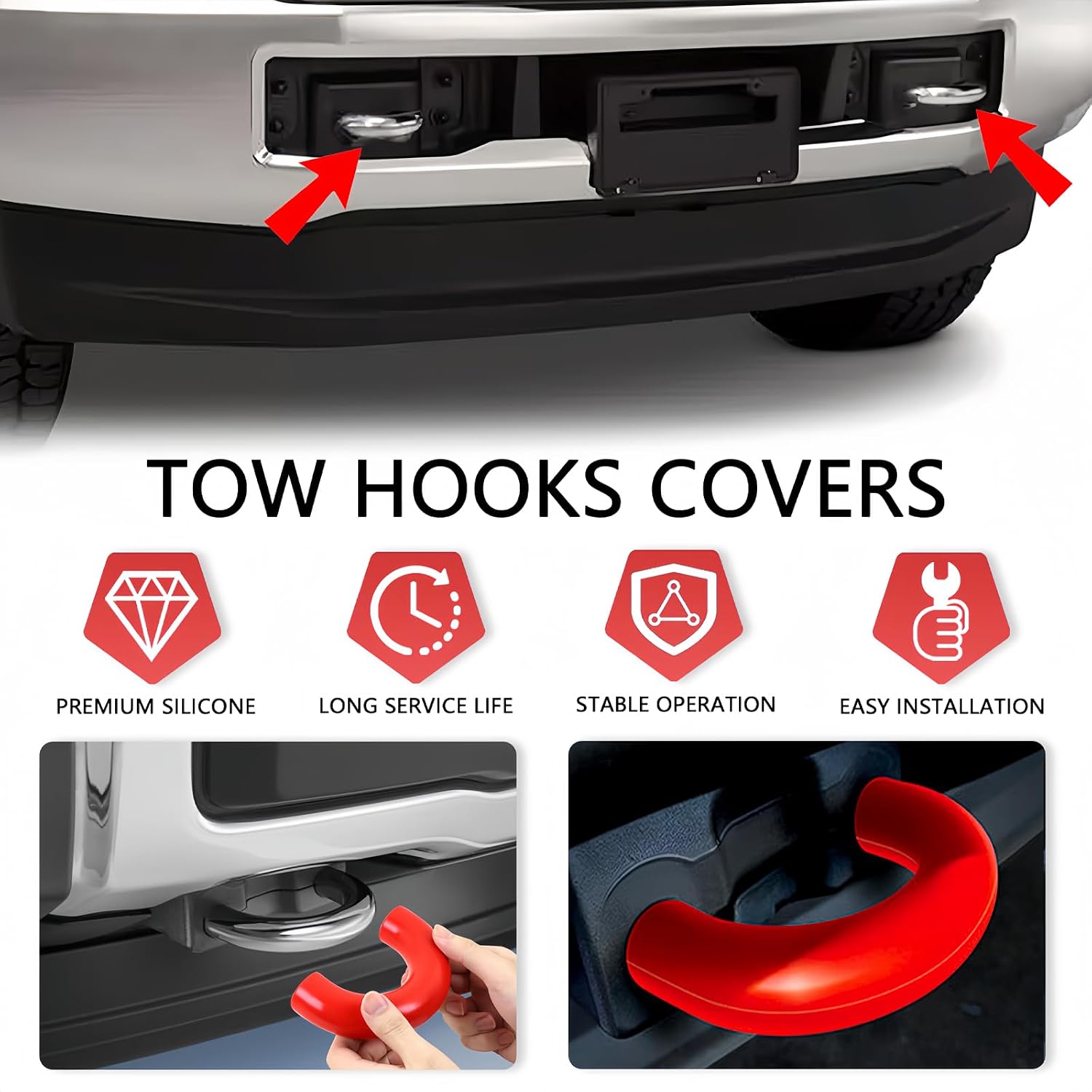 Tow Hook Covers Fits for Ford F150 2004-2026 ;Bronco Base,Big Bend,Outer Banks 2021-2026; for Toyota Tundra 2017-2021 | Tow Hooks for F150 Accessories | Red