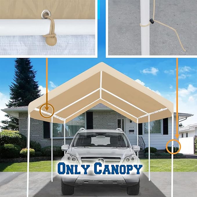 Rutile 12'x20' Carport Canopy ONLY Tent Garage Replacement Top Tarp Car Shelter - Image 5
