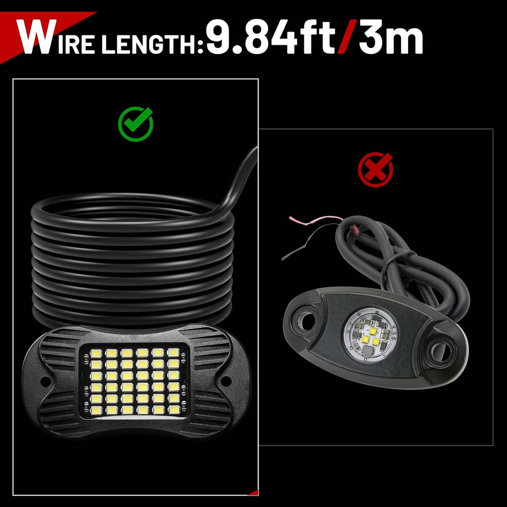 SHINIGHT 24 Pods White Rock Lights 6000K Pure White Super Bright Underglow Light,10FT/3M Extension Wires Each Light,36 LED SMD Chips,Waterproof IP68,Rock Lights for Trucks UTV ATV SUV Boats