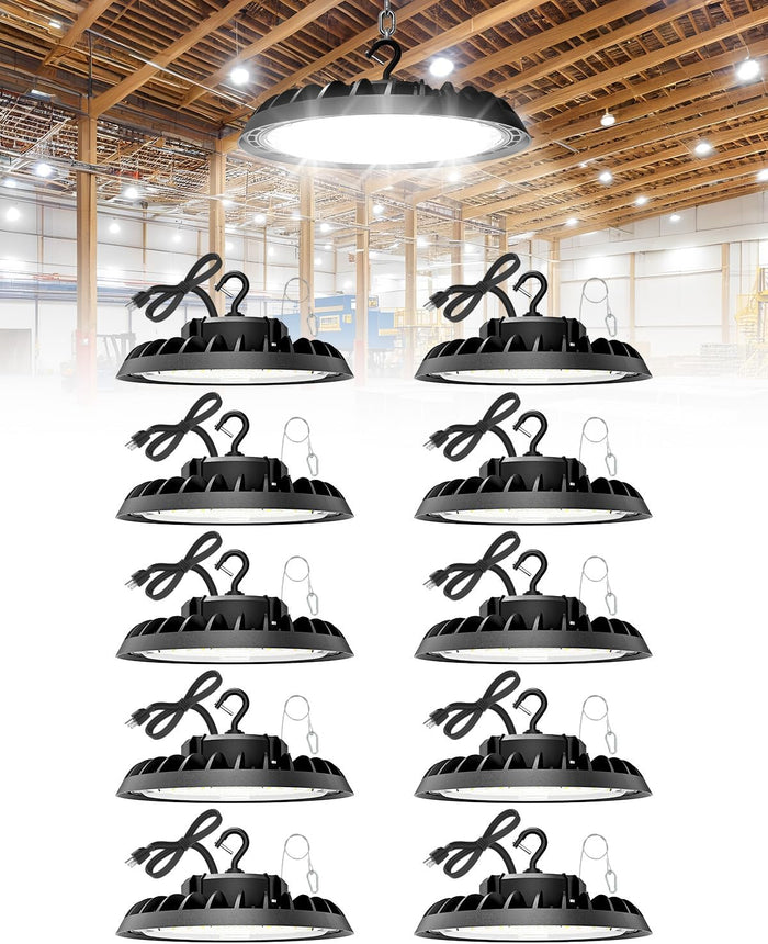 VOLISUN 10 Pack UFO Led High Bay Light 22,500LM, 150W, 5000K Daylight, 100-277V High Bay Led Shop Light, ETL Listed Commercial Bay Lighting for Garage Workshop Barn Factory Warehouse