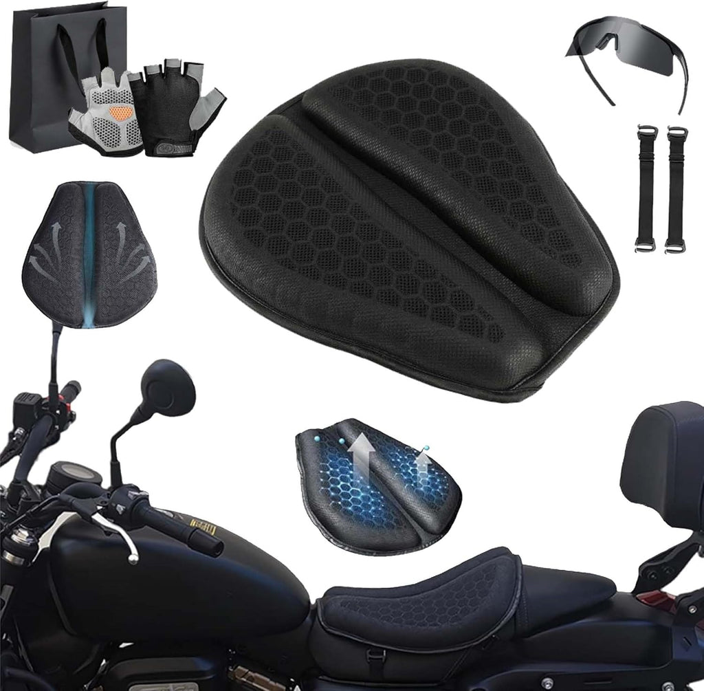 Shake Rider Cushion - Motorcycle Gel Seat Pad, 3D-Honeycomb, Shock Absorption Not Stuffy, Protecting Sensitive Areas, Relief No More Tailbone Soreness, Ride 3X Longer, Discomfort on Long Rides (1Pcs)