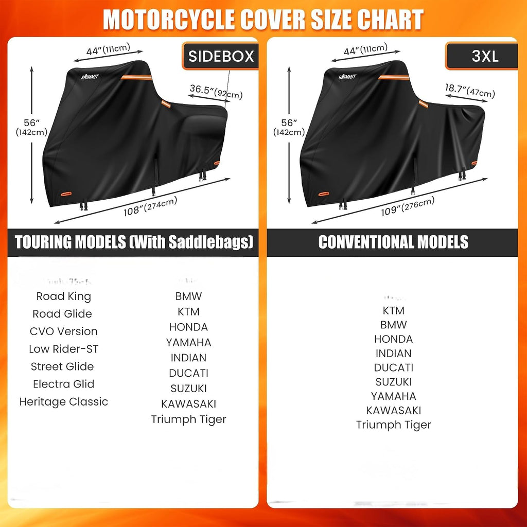 Motorcycle Cover Heavy Duty, 420D Motorcycle Cover Waterproof Outdoor with Nano Coating, 5 Reflective Strips and Air Vents, Dirtbike Cover (Black 3XL)