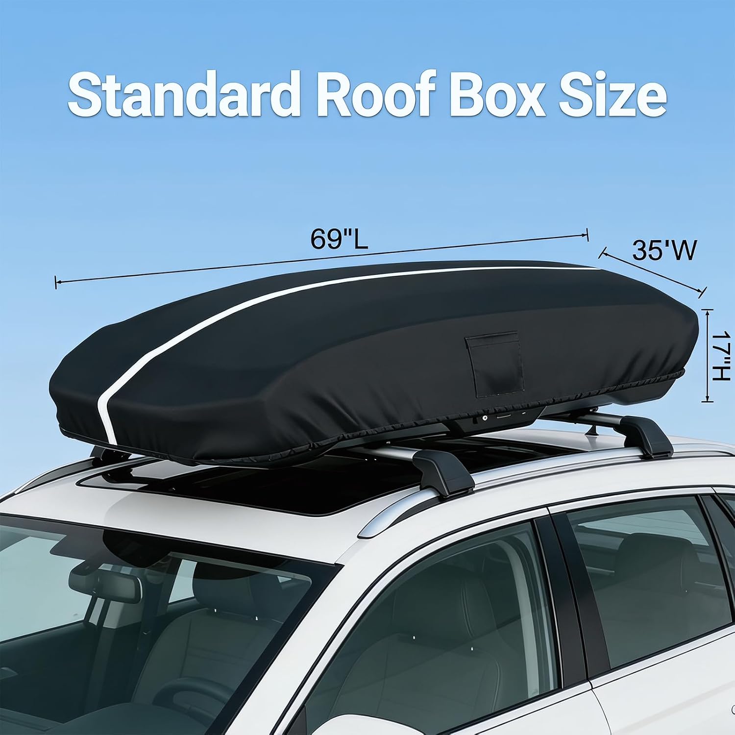 Roof Cargo Box Cover, 69 x 35 x 17 Inches, Compatible with Thule, Perflex and Yakima Roof Cargo Boxes, 900D Oxford Waterproof Rooftop Cargo Carrier Cover, UV, Dust and Scratch Protection