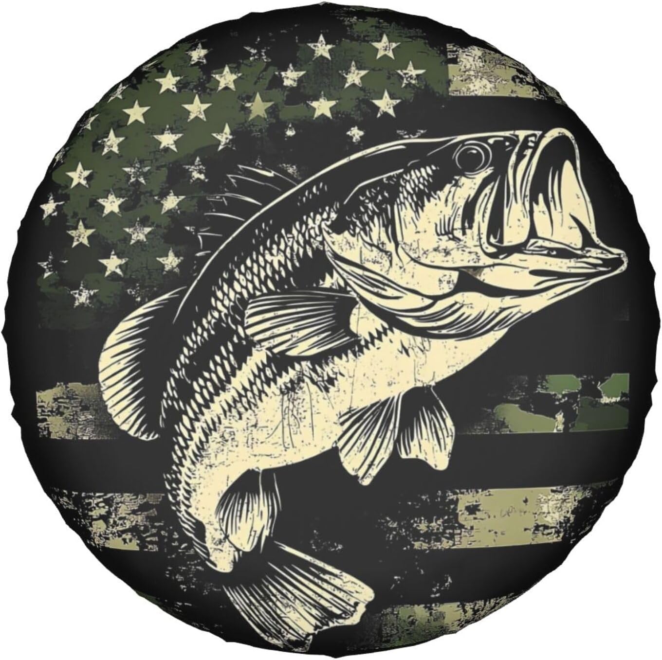 Camouflage American Flag Bass Fish Spare Tire Cover Universal for Rv Suvs Trucks Camper Travel Trailers, Cute Animal Waterproof Wheel Protector Covers,14 inch