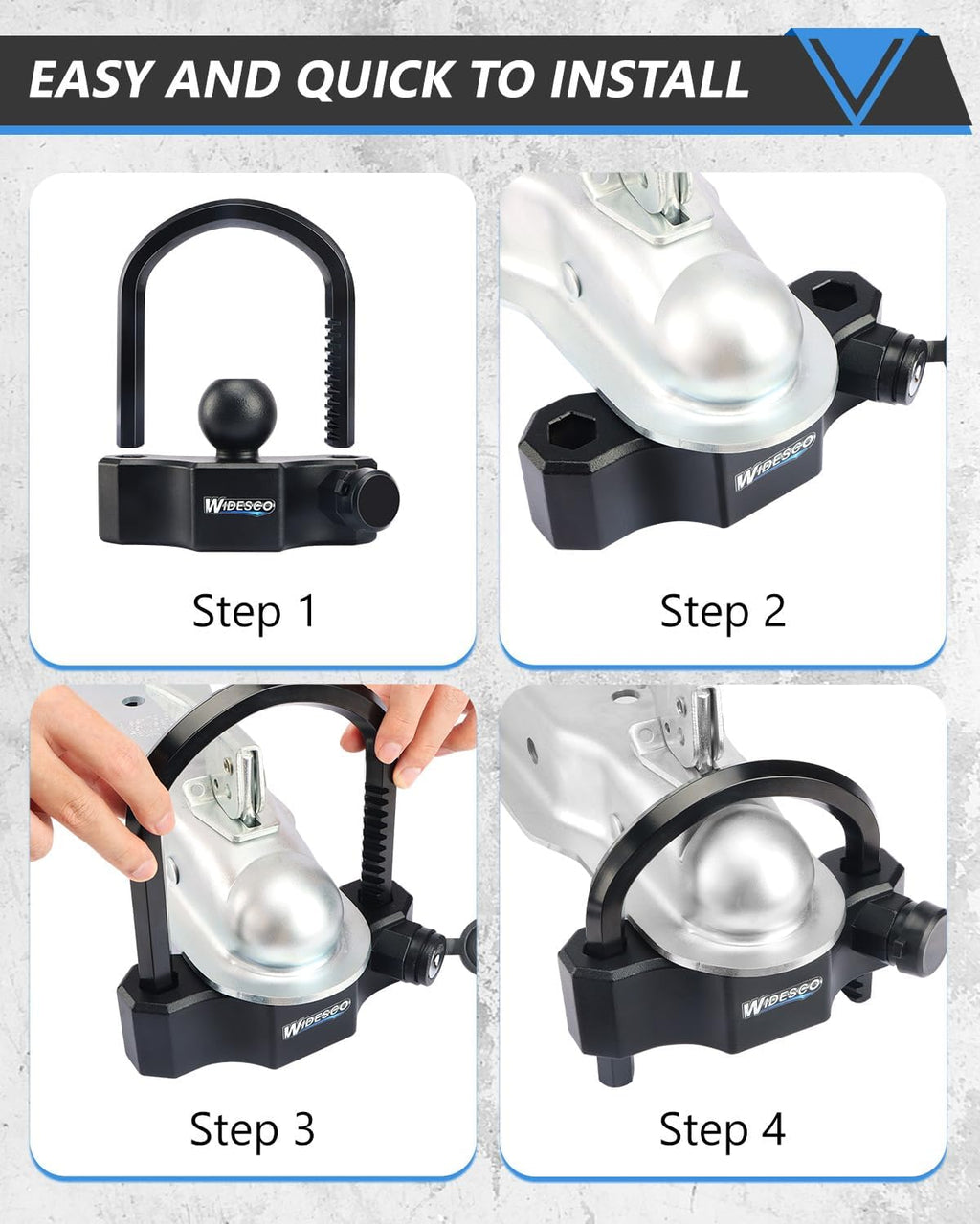 Universal Trailer Coupler Lock - Heavy Duty Anti-Theft Trailer Hitch Lock for 1-7/8", 2", 2-5/16" Couplers, Adjustable Security for RV, Boat, Cargo Trailers, Weatherproof, Black