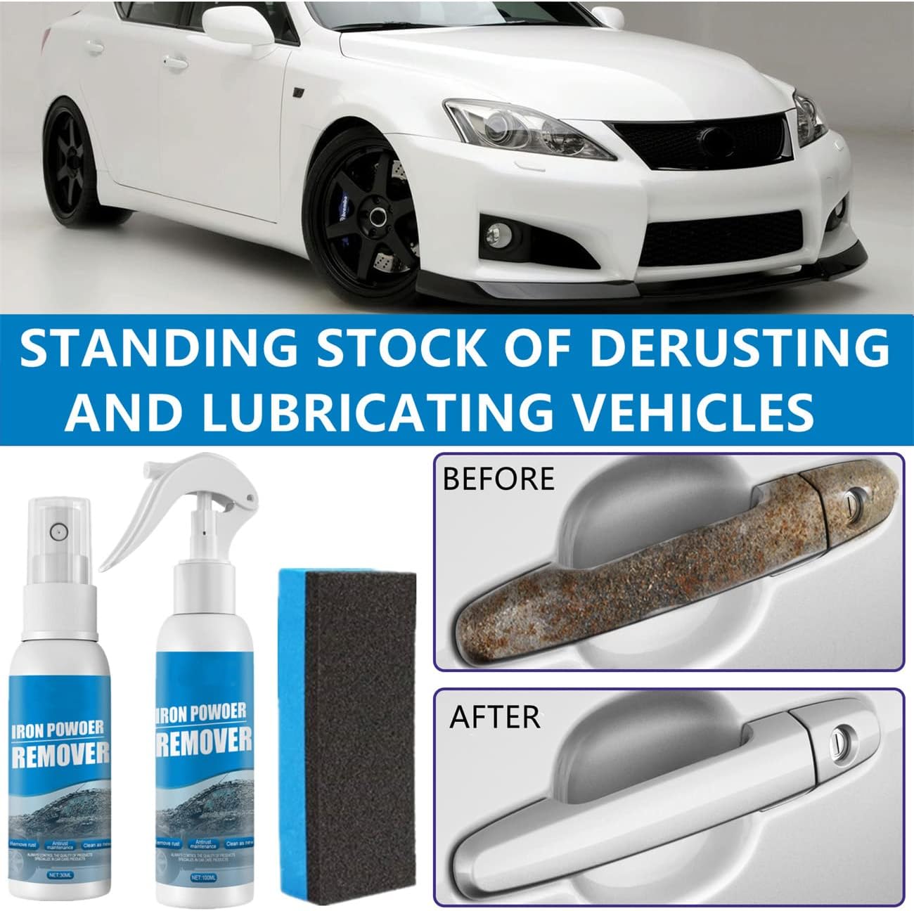 2026 New Multi-Functional Quick-Acting Rust Removal Spray, Iron Powder Remover Spray for Metal Car Steel (100ml *2)