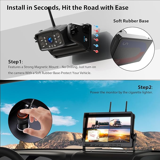 Magnetic Wireless Backup Camera: 10" HD 1080P DVR Monitor - Image 3