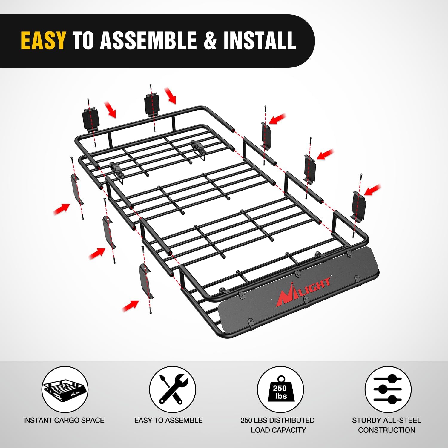 Nilight 64" x 39" x 6" Universal Roof Rack Cargo Basket Heavy-Duty 250LBS Capacity Rooftop Cargo Carrier Luggage Holder for SUV Truck Vehicle